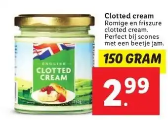 Lidl Clotted cream romige en friszure clotted cream. perfect bij scones met een beetje jam. aanbieding