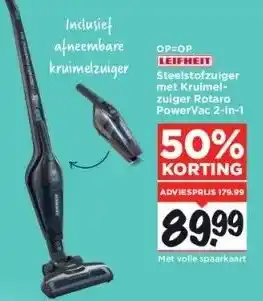 Vomar Voordeelmarkt Leifheit steelstofzuiger met kruimelzuiger rotaro powervac 2-in-1 aanbieding