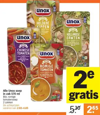Albert Heijn Alle unox soep in zak 570 ml aanbieding