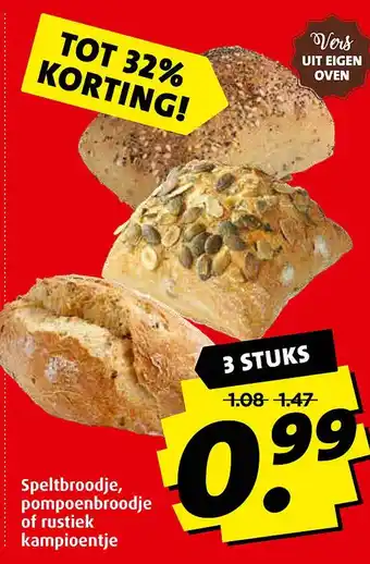 Boni Speltbroodje, pompoenbroodje of rustiek kampioentje aanbieding