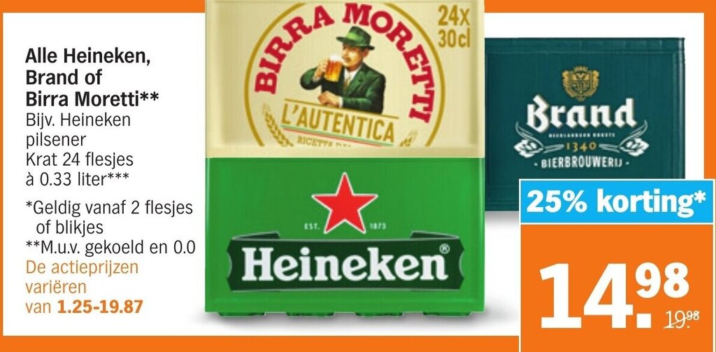 Heineken pilsener krat 24 flesjes a 0.33 liter aanbieding bij Albert Heijn