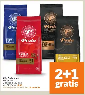 Albert Heijn Perla bonen aroma 3 pakken a 500 gram 2+1 gratis aanbieding