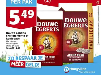 Hoogvliet Douwe egberts snelfilterkoffie of koffiepads aanbieding