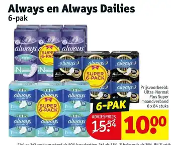 Kruidvat Always ultra normal plus super maandverband 6 x 84 stuks aanbieding
