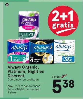 Etos Always Organic, Platinum, Night en Discreet aanbieding