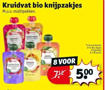 Kruidvat Bio appel knijpzakje 8 x 90 gram aanbieding