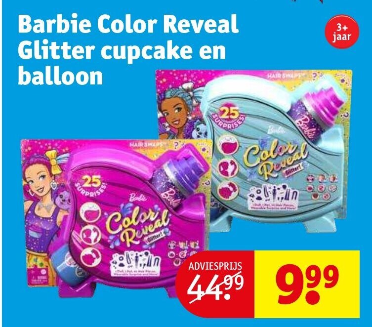 Barbie color reveal glitter cupcake en balloon aanbieding bij Kruidvat