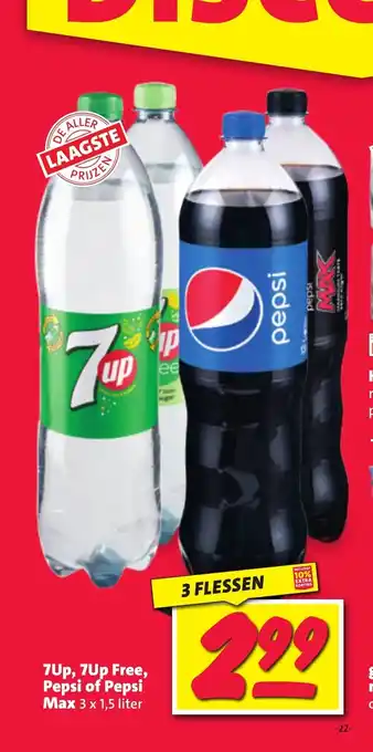Nettorama 7Up, 7Up Free, Pepsi of Pepsi Max 3 x 1,5 liter aanbieding
