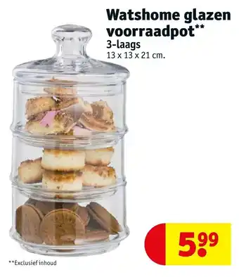 Kruidvat Watshome glazen voorraadpot 3-laags 13 x 13 x 21cm aanbieding