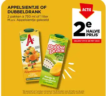 Jumbo Appelsientje of dubbeldrank 2 pakken a 750ml of 1 liter aanbieding