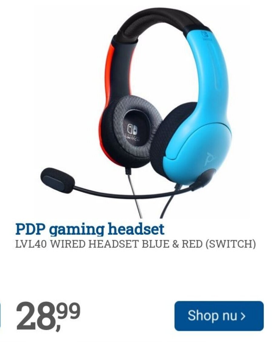 PDP gaming headset lvl40 wired headset blue & red (switch) aanbieding