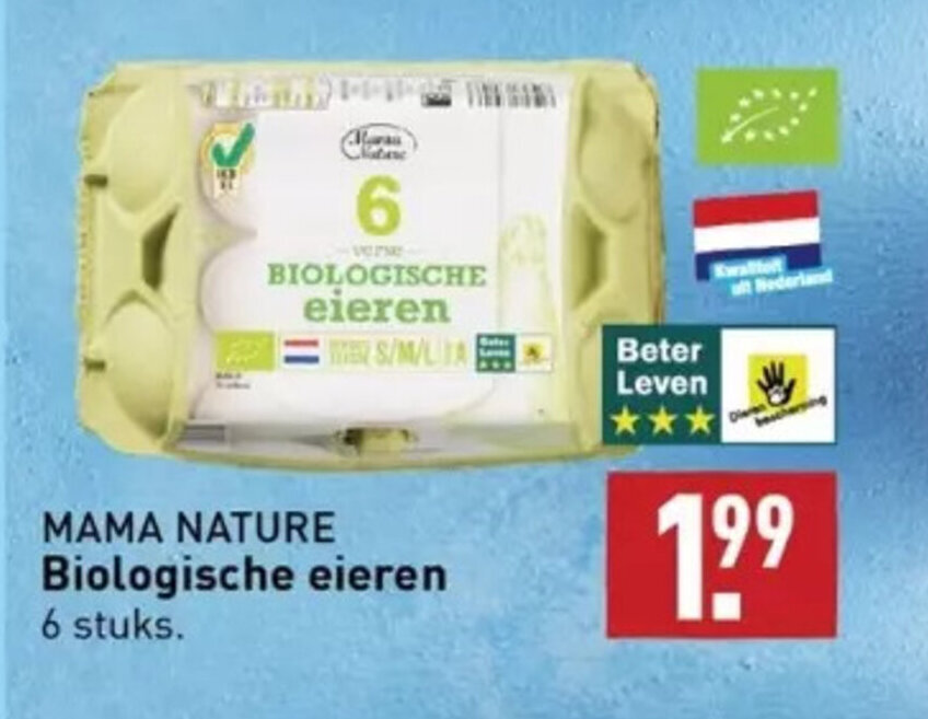 Mama nature biologische eieren aanbieding bij ALDI
