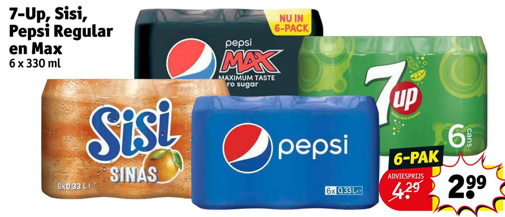 7-up, sisi, pepsi regular en max aanbieding bij Kruidvat