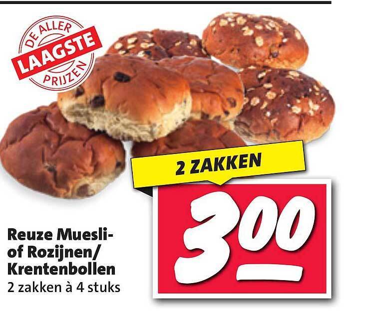 Reuze muesli of rozijnenkrentenbollen aanbieding bij Nettorama
