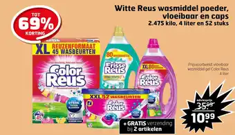 Trekpleister Poeder, vloeibaar en caps witte reus wasmiddel 175 kilo 4 liter on aanbieding