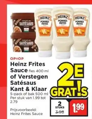 Vomar Voordeelmarkt Heinz frites sauce fles 400 ml of verstegen satésaus aanbieding