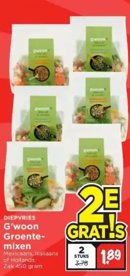 Vomar Voordeelmarkt G'woon groentemixen mexicaans, italiaans of hollands. zak 450 gram aanbieding