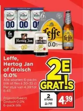 Vomar Voordeelmarkt Leffe, hertog jan of grolsch 0.0% aanbieding