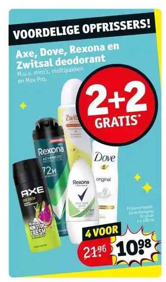 Kruidvat Axe, dove, rexona en zwitsal deodorant 2+2 gratis aanbieding