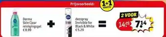 Kruidvat Nivea derma skin clear reinigingsgel + nivea deospray invisible for black & white aanbieding