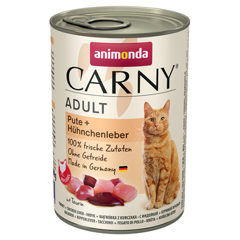 Zooplus 12x400g adult kalkoen & kippenlever animonda carny kattenvoer aanbieding