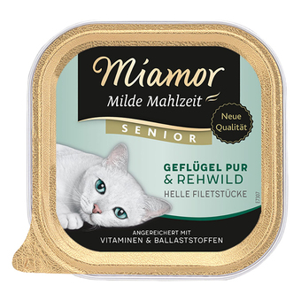 Zooplus 6x100g milde maaltijd senior gevogelte puur & hert miamor kattenvoer aanbieding