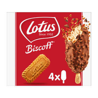 Coop Lotus biscoff speculoos melkchocolade ijs stick 4 stuks aanbieding