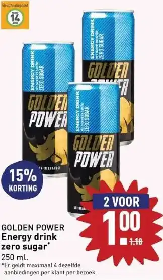 ALDI Golden power energy drink zero sugar* aanbieding