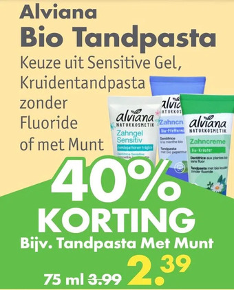 Gezond & Wel Alviana bio tandpasta aanbieding