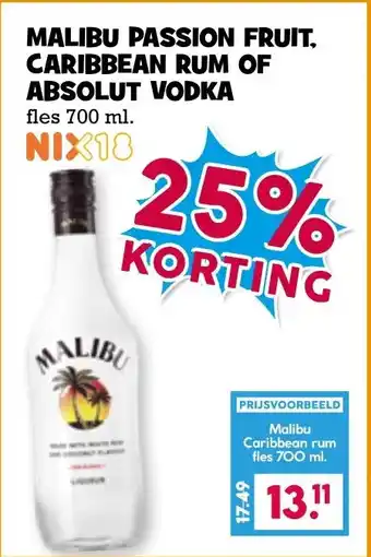 Boon`s Markt Malibu passion fruit. caribbean rum of absolut vodka aanbieding