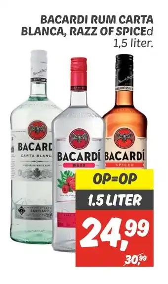 Dekamarkt Bacardi rum carta blanca, razz of spiced aanbieding