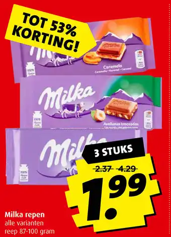 Boni Milka repen alle varianten aanbieding