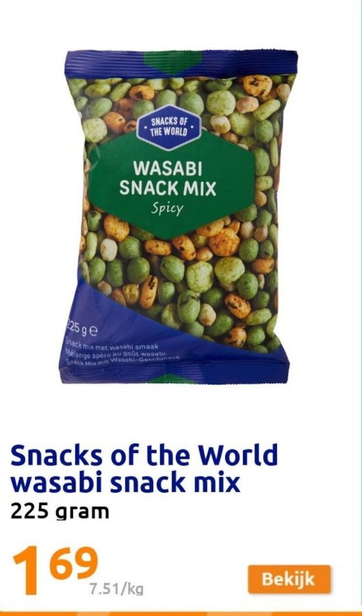 Snacks of the world wasabi snack mix 225g aanbieding bij Action