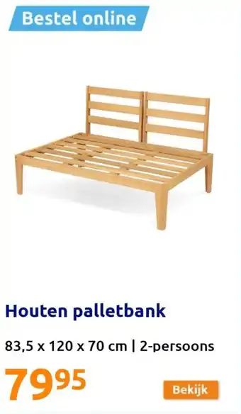 Action Houten palletbank 83,5 x 120 x 70cm aanbieding