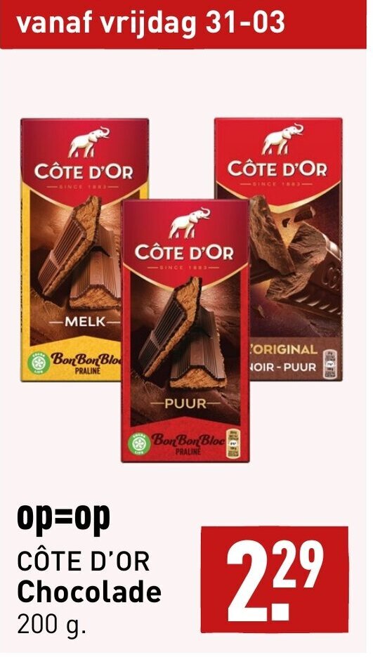 Cote d'or chocolade 200g aanbieding bij ALDI