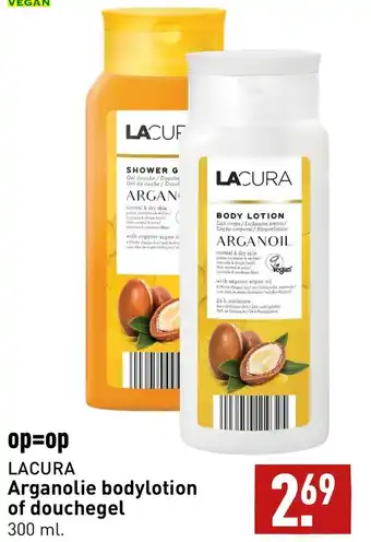 ALDI Lacura arganolie bodylotion of douchegel 300ml aanbieding