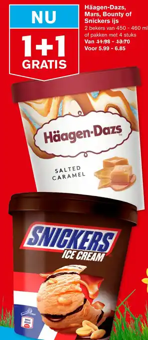 Hoogvliet Häagen-dazs, mars, bounty of snickers ijs aanbieding
