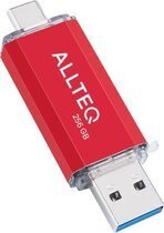 Bol.com Usb stick - dual usb - usb c - 256 gb - rood - allteq aanbieding