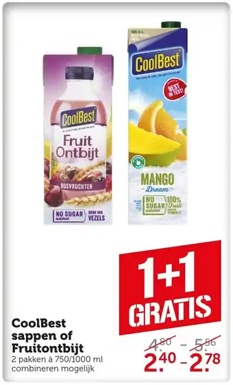 Coop CoolBest sappen of Fruitontbijt 2 pakken a 750/1000 ml aanbieding