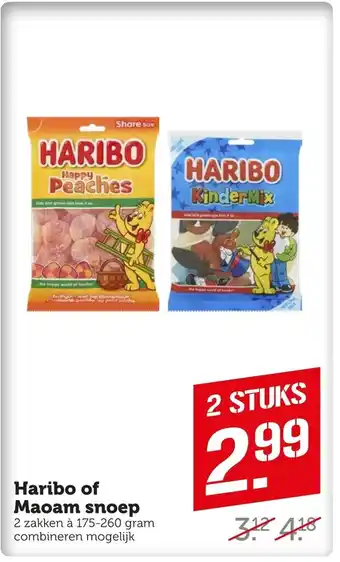 Coop Haribo of Maoam snoep 2 zakken a 175-260 gram aanbieding