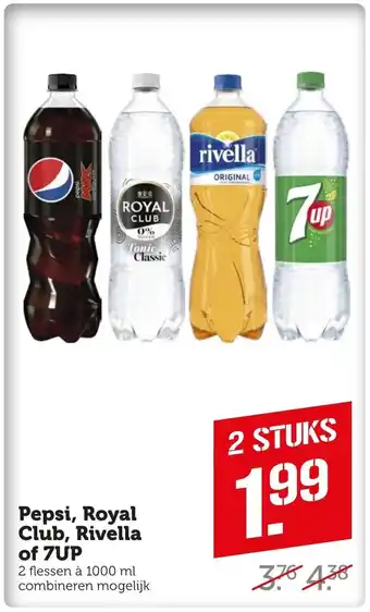 Coop Pepsi, Royal Club, Rivella of 7Up 2 flessen a 1000 ml aanbieding