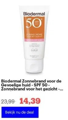 Bol.com Biodermal zonnebrand voor de gevoelige huid - spf 50 - zonnebrand voor het gezicht  - 50ml aanbieding