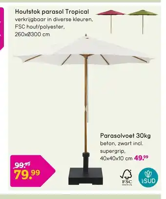 Leen Bakker Houtstok parasol Tropical 260x300 cm aanbieding