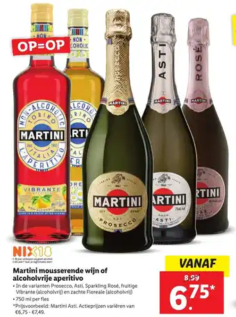 Lidl Martini mousserende wijn of alcoholvrije aperitivo aanbieding