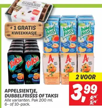 Dekamarkt Appelsientje, dubbelfrisss of taksi 200ml aanbieding