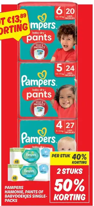 Dekamarkt Pampers hamonie, pants of babydoekjes single-packs aanbieding