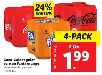 Lidl Cocal-Cola regular, zero en Fanta orange 0.33l aanbieding