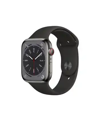 Refurbished.nl Apple watch series 8 | 45mm | stainless steel case grafiet | zwart sportbandje | gps | wifi + 4g aanbieding