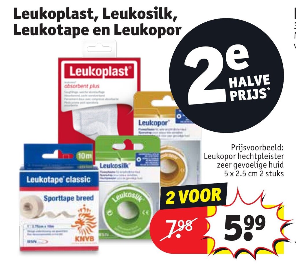 Leukoplast, leukosilk, leukotape en leukopor aanbieding bij Kruidvat