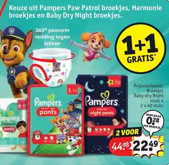 Kruidvat Keuze uit pampers paw patroll broekjes, harmonie broekjes en baby dry nights broekjes aanbieding